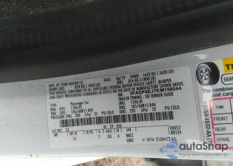 2019 Ford Fiesta Se from USA, damaged, VIN 3FADP4EJ7KM159044